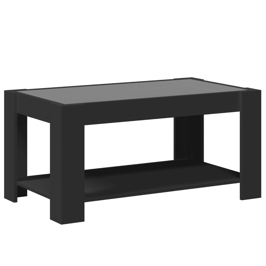 Kafijas galdiņš ar LED, melns, 93x53x45cm, apstrādāta koksne