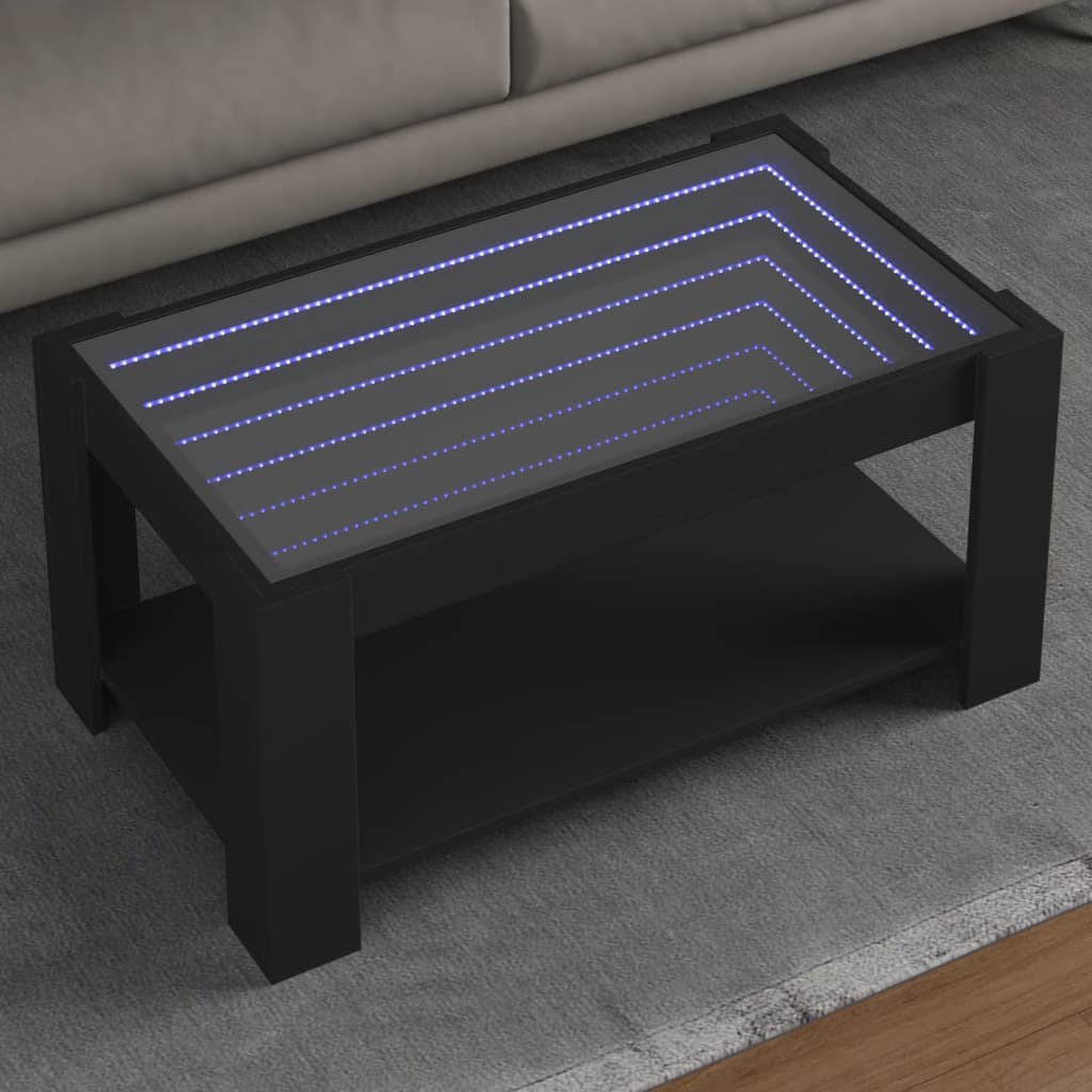 Kafijas galdiņš ar LED, melns, 93x53x45cm, apstrādāta koksne