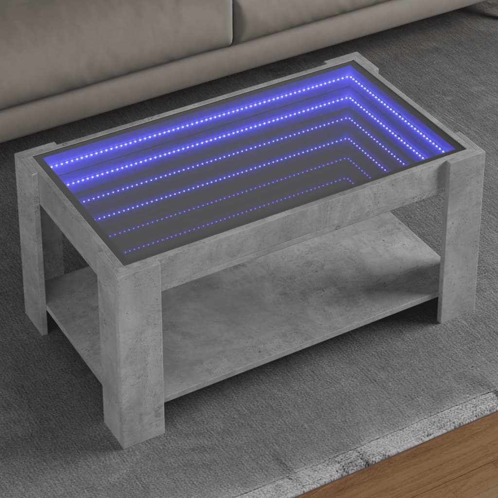 Coffee Table with LED, Concrete, 93x53x45cm, Engineered Wood