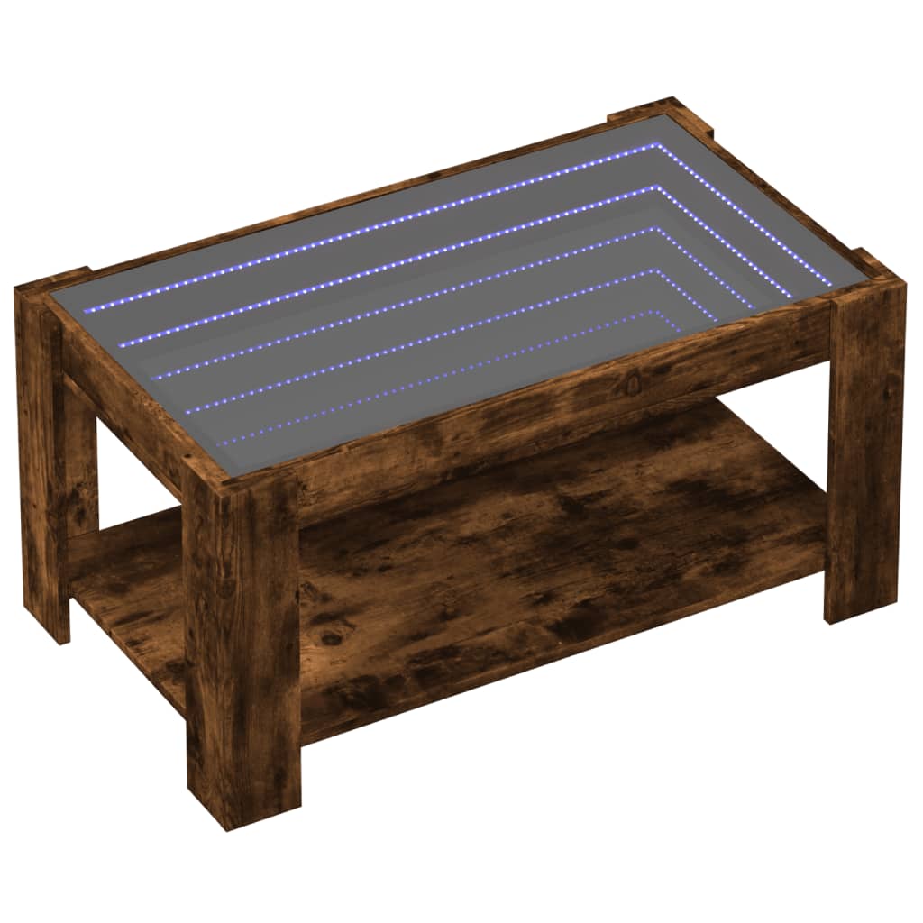 Kavos staliukas su LED, dūminio ąžuolo, 93x53x45cm, mediena