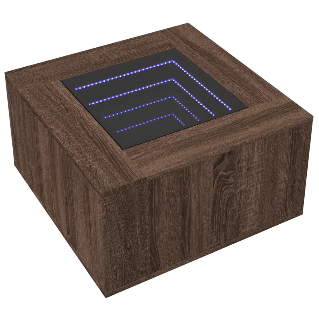 Coffee Table with LED, brown oak, 60x60x40cm, wood