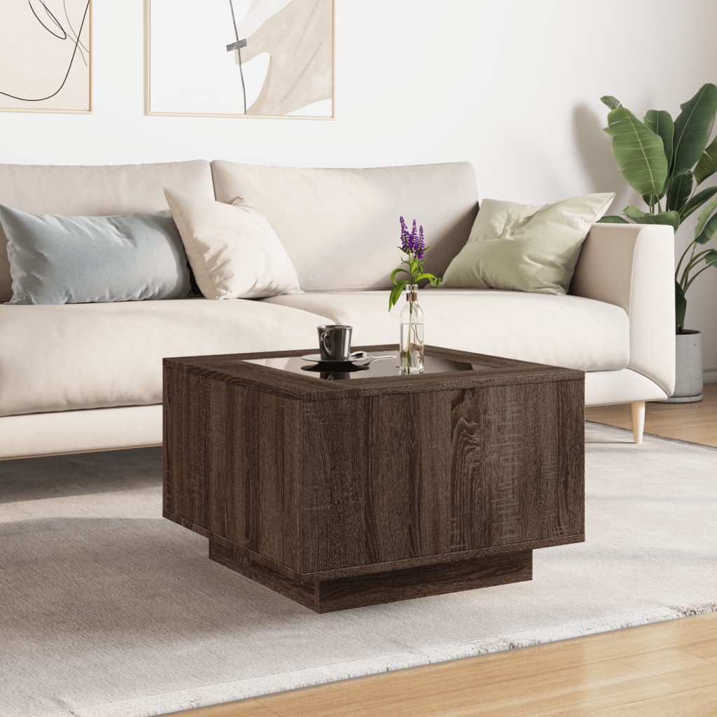 Coffee Table with LED, brown oak, 60x60x40cm, wood
