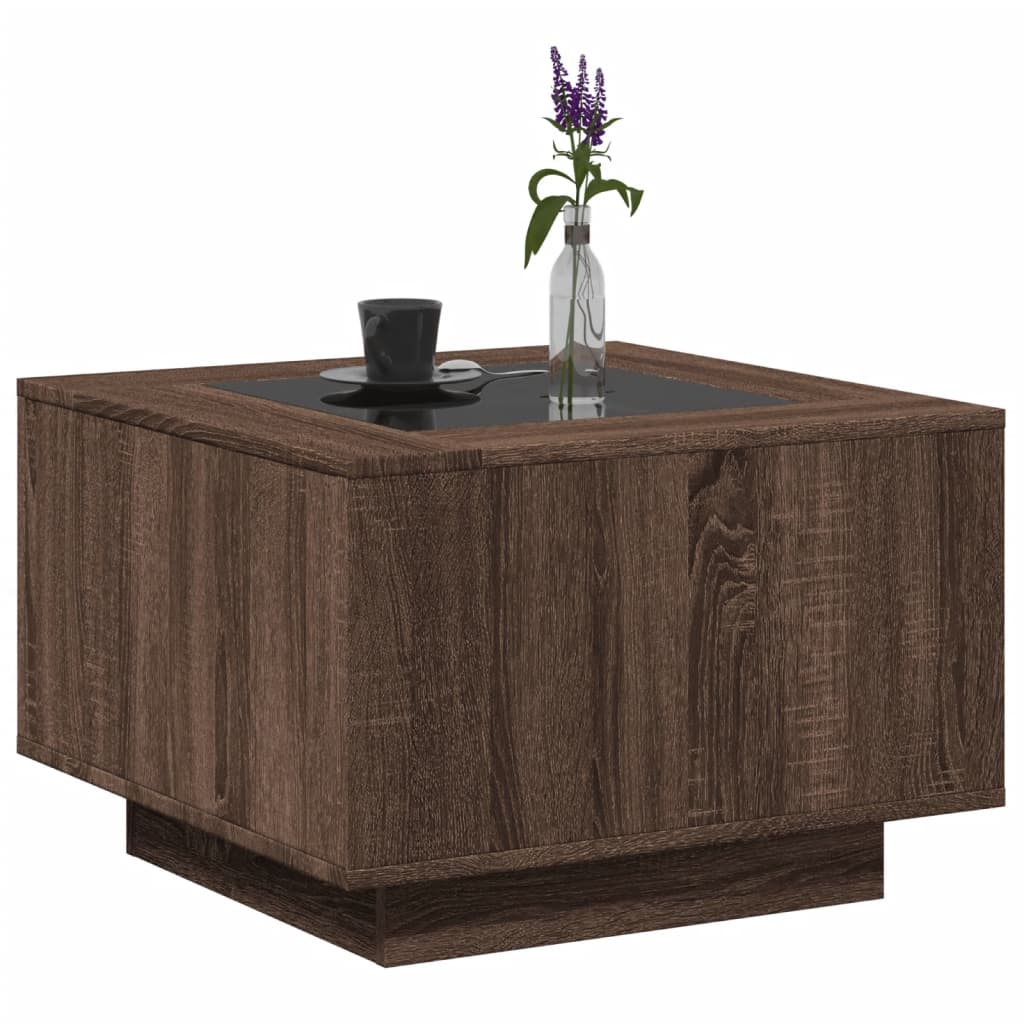 Coffee Table with LED, brown oak, 60x60x40cm, wood