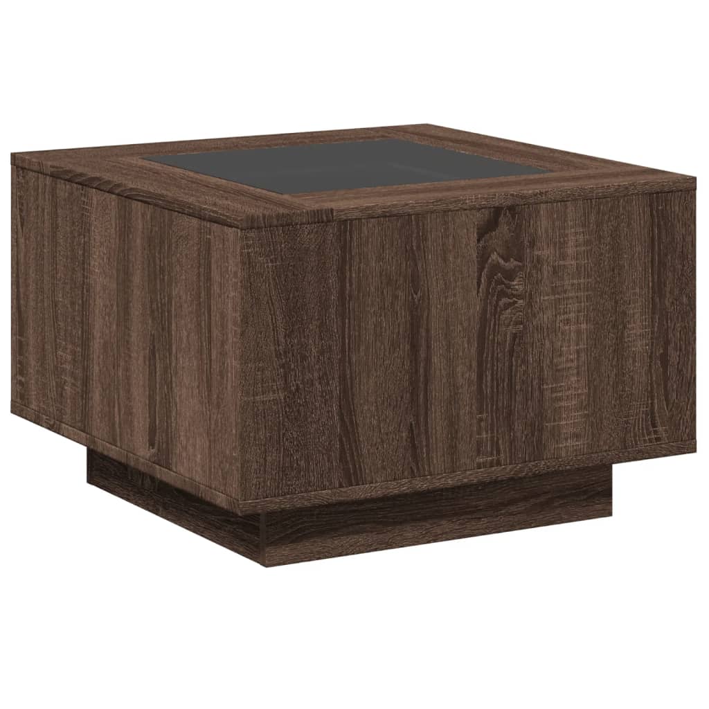 Coffee Table with LED, brown oak, 60x60x40cm, wood