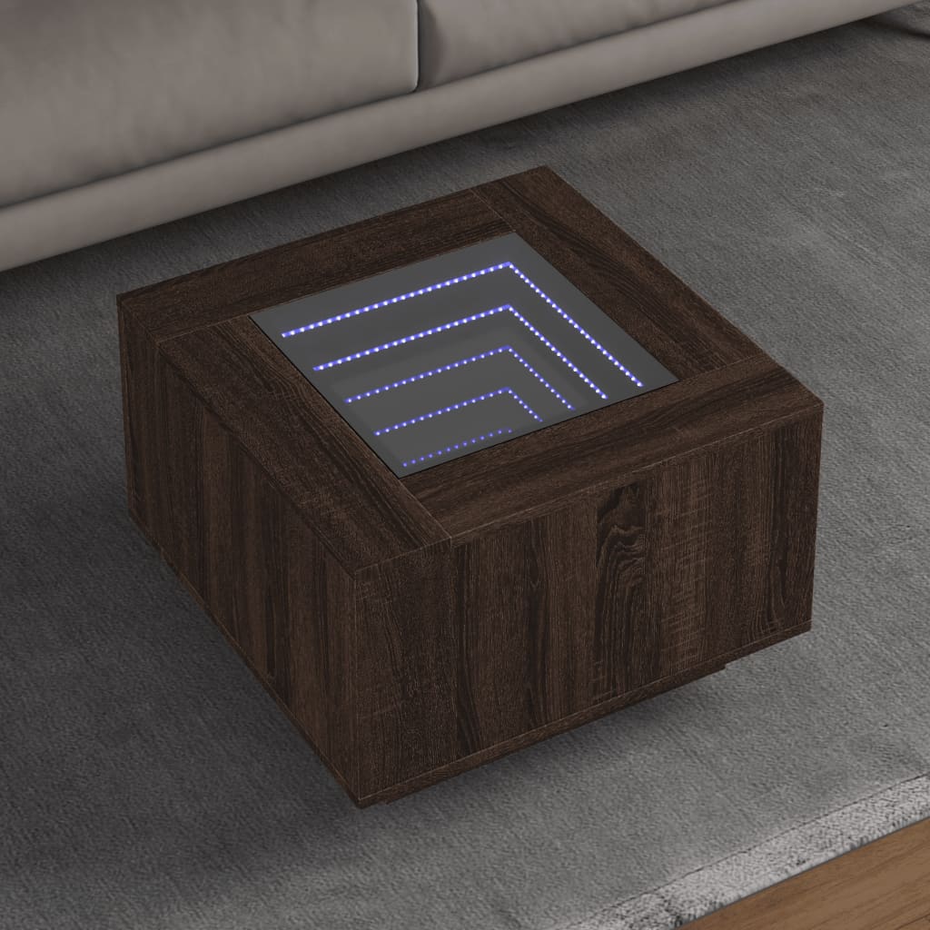 Coffee Table with LED, brown oak, 60x60x40cm, wood