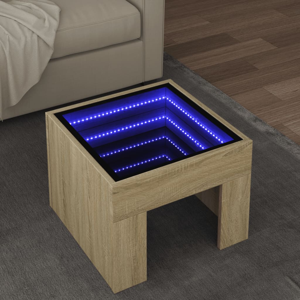 Kafijas galdiņš ar Infinity LED gaismām, ozola, 40x40x30cm
