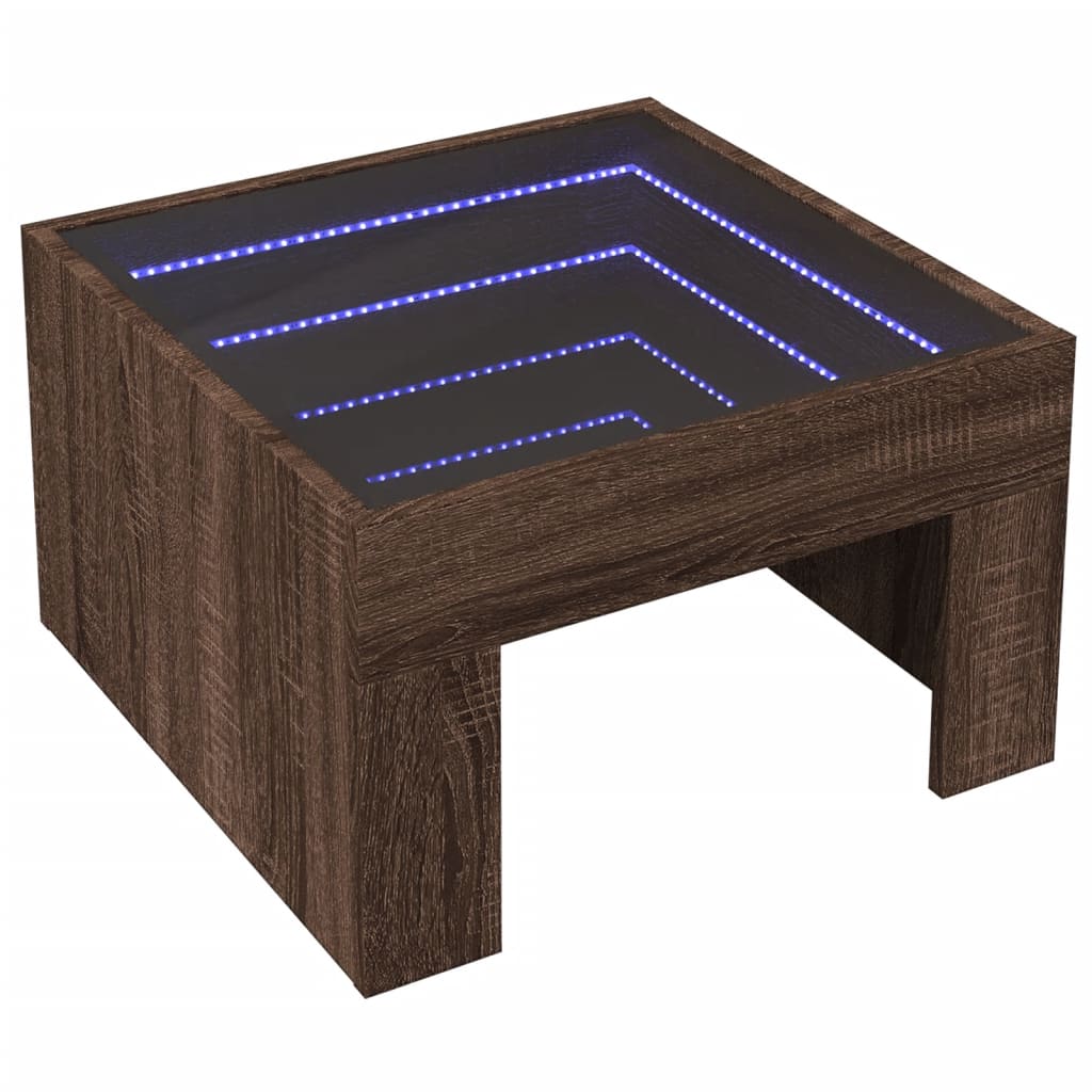 Kafijas galdiņš ar Infinity LED gaismām, brūns, 50x50x30cm