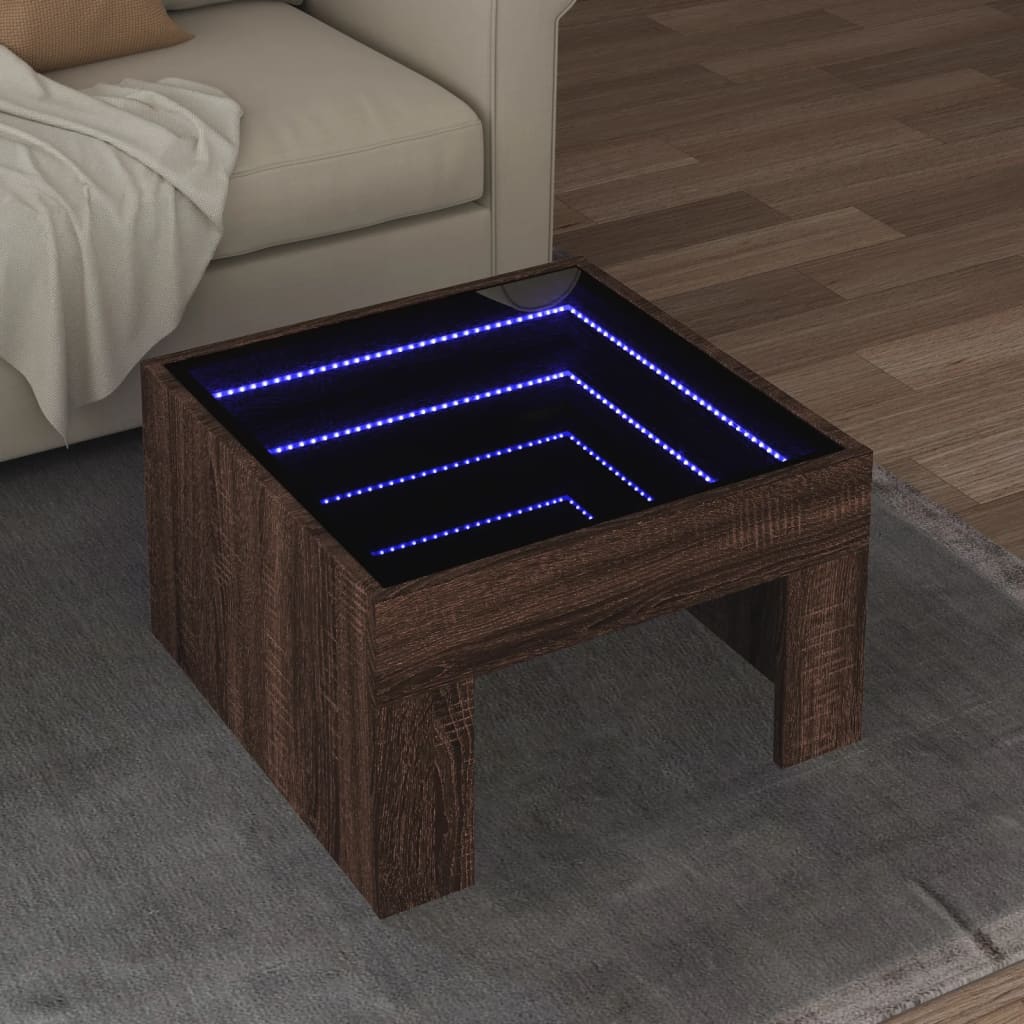 Kafijas galdiņš ar Infinity LED gaismām, brūns, 50x50x30cm
