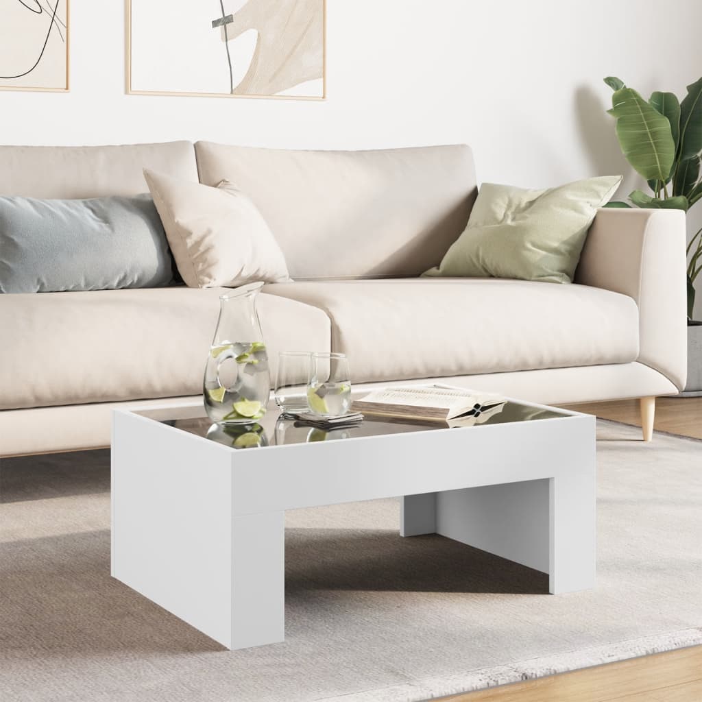 Coffee table with Infinity LED lights, white, 70x50x30cm