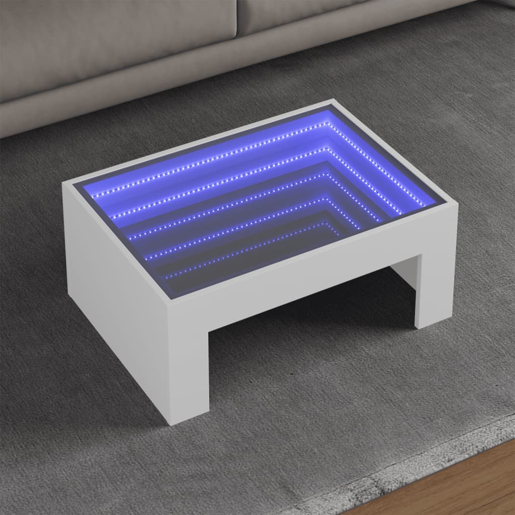 Coffee table with Infinity LED lights, white, 70x50x30cm