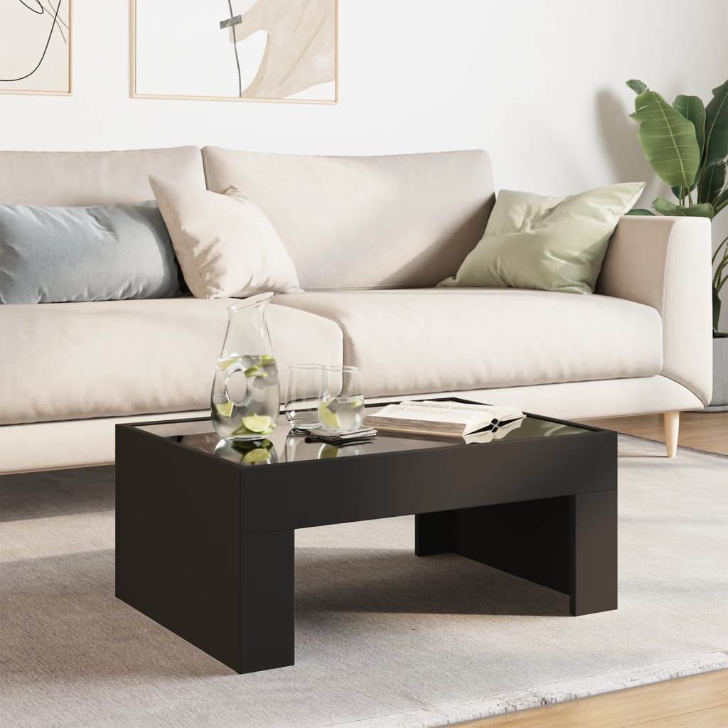 Kafijas galdiņš ar Infinity LED gaismām, melns, 70x50x30cm