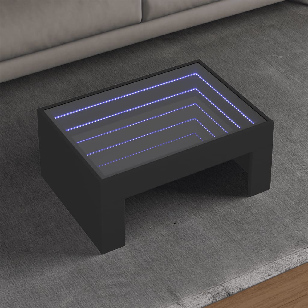 Kafijas galdiņš ar Infinity LED gaismām, melns, 70x50x30cm