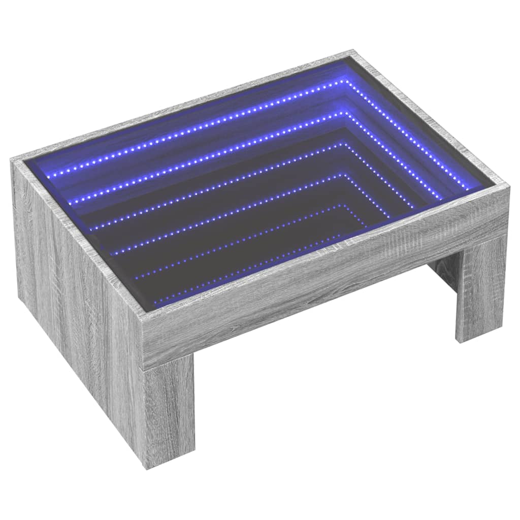 Kafijas galdiņš ar Infinity LED gaismām, pelēks, 70x50x30cm