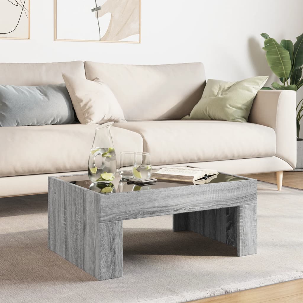 Kafijas galdiņš ar Infinity LED gaismām, pelēks, 70x50x30cm