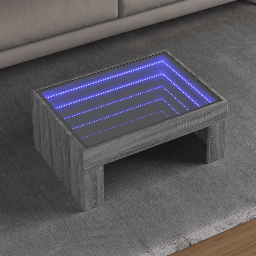 Kafijas galdiņš ar Infinity LED gaismām, pelēks, 70x50x30cm