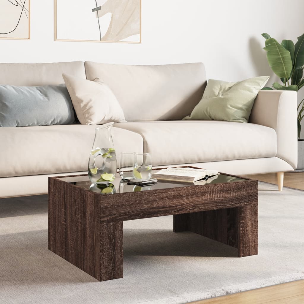 Kafijas galdiņš ar Infinity LED gaismām, brūns, 70x50x30cm