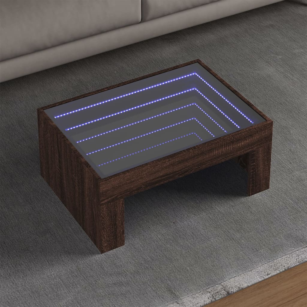 Kafijas galdiņš ar Infinity LED gaismām, brūns, 70x50x30cm