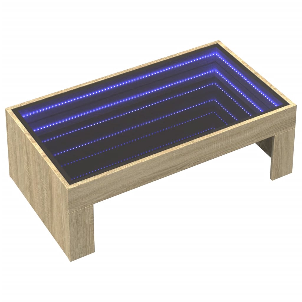 Kafijas galdiņš ar Infinity LED gaismām, ozola, 90x50x30cm