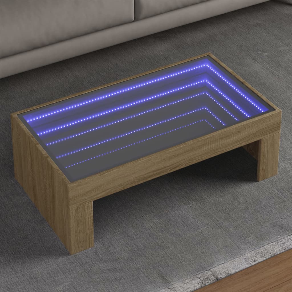 Kafijas galdiņš ar Infinity LED gaismām, ozola, 90x50x30cm
