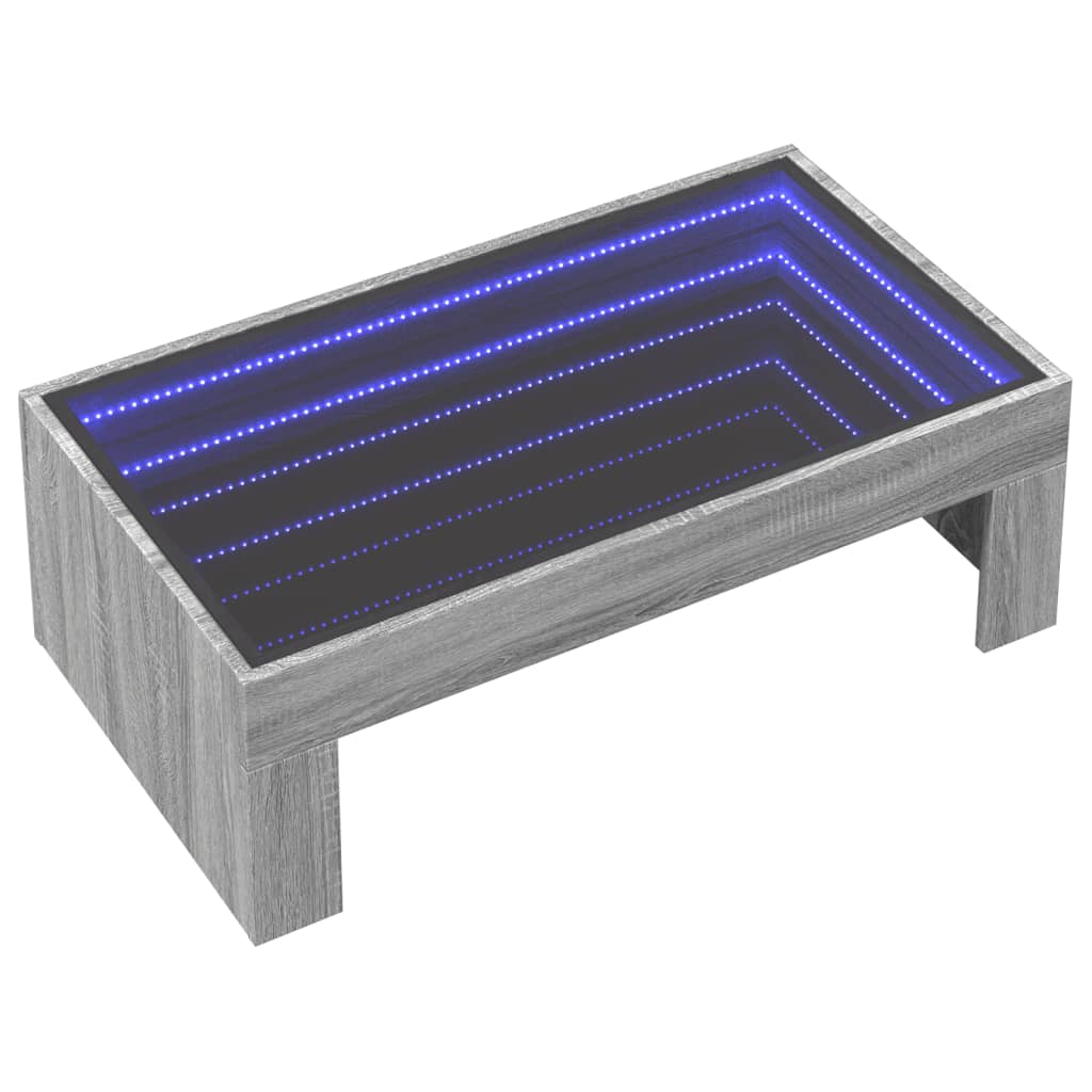 Coffee table with Infinity LED lights, grey, 90x50x30cm