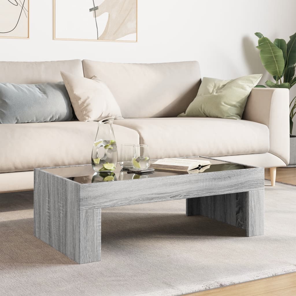 Coffee table with Infinity LED lights, grey, 90x50x30cm