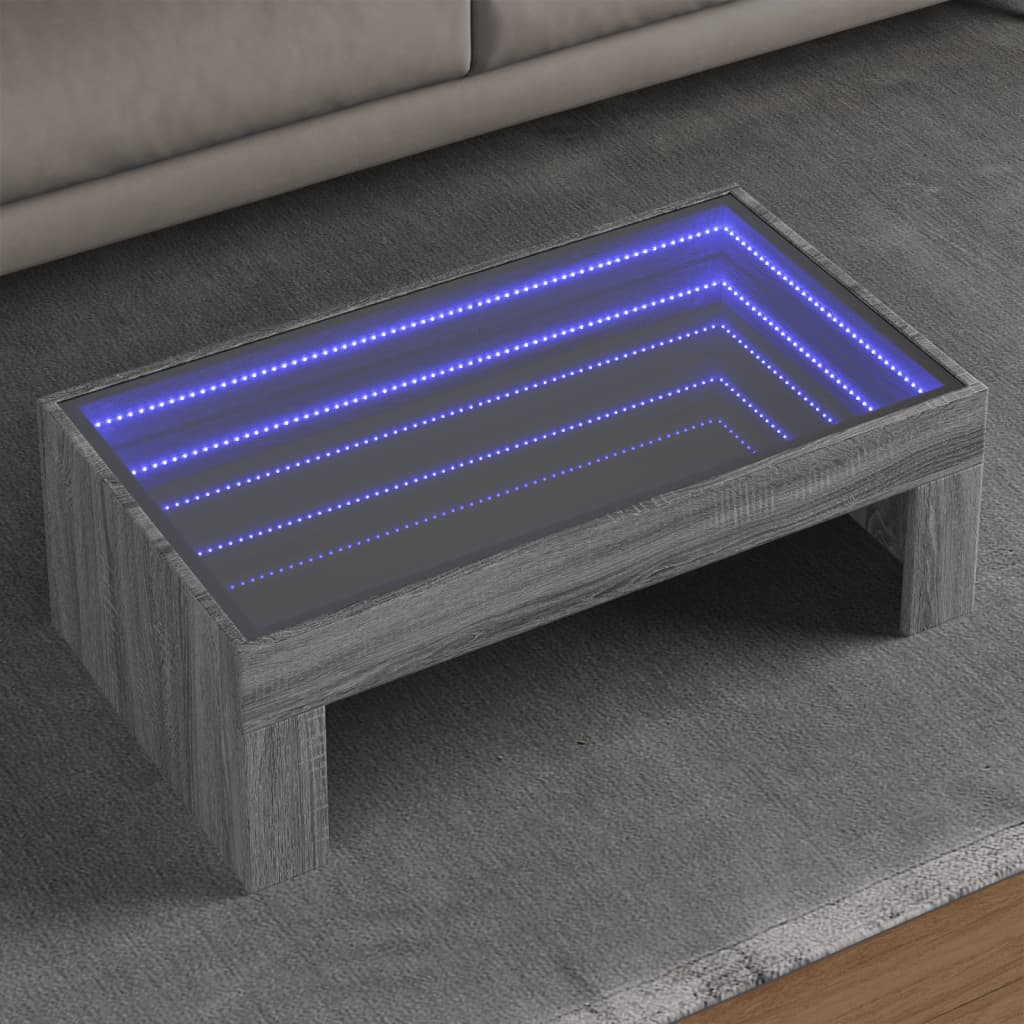 Coffee table with Infinity LED lights, grey, 90x50x30cm