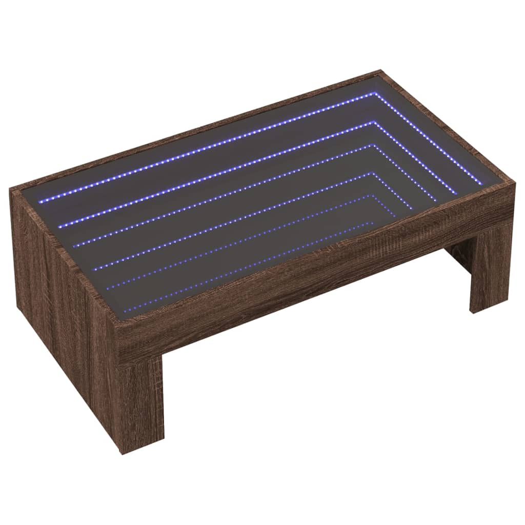 Kafijas galdiņš ar Infinity LED gaismām, brūns, 90x50x30cm