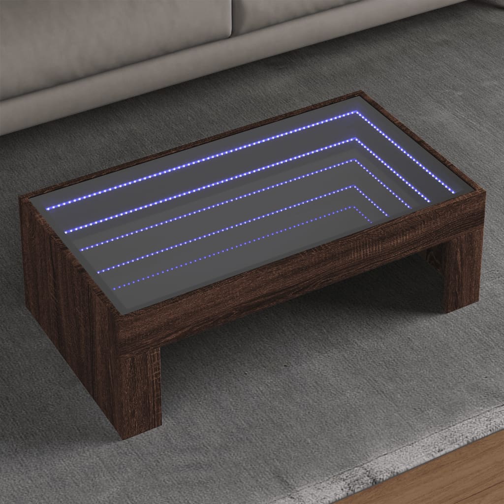 Kafijas galdiņš ar Infinity LED gaismām, brūns, 90x50x30cm