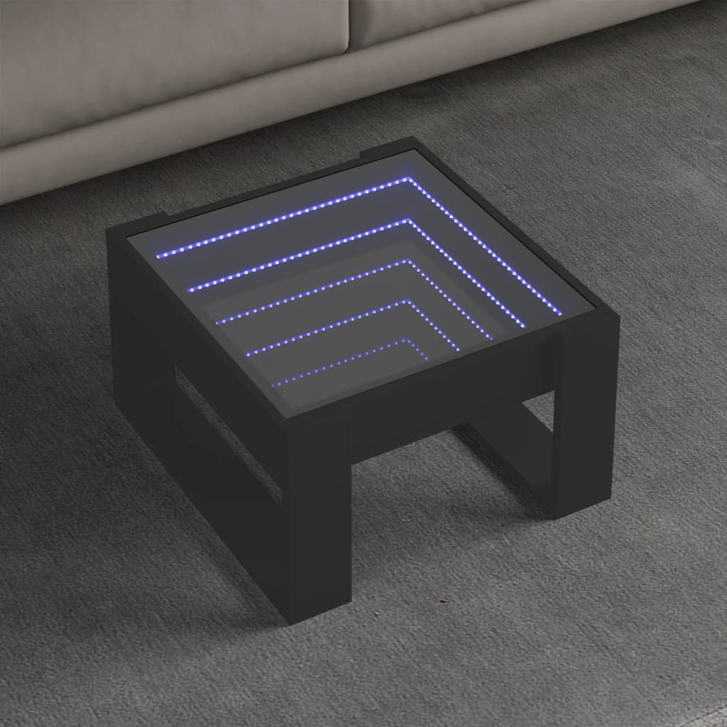 Kafijas galdiņš ar Infinity LED gaismām, melns, 50x53x30cm