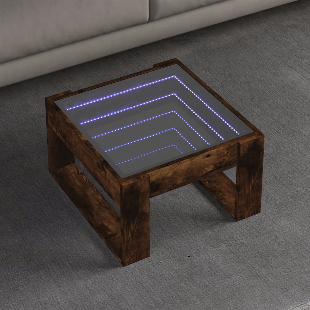 Kafijas galdiņš ar Infinity LED gaismām, dūmu krāsas, 50x53x30cm