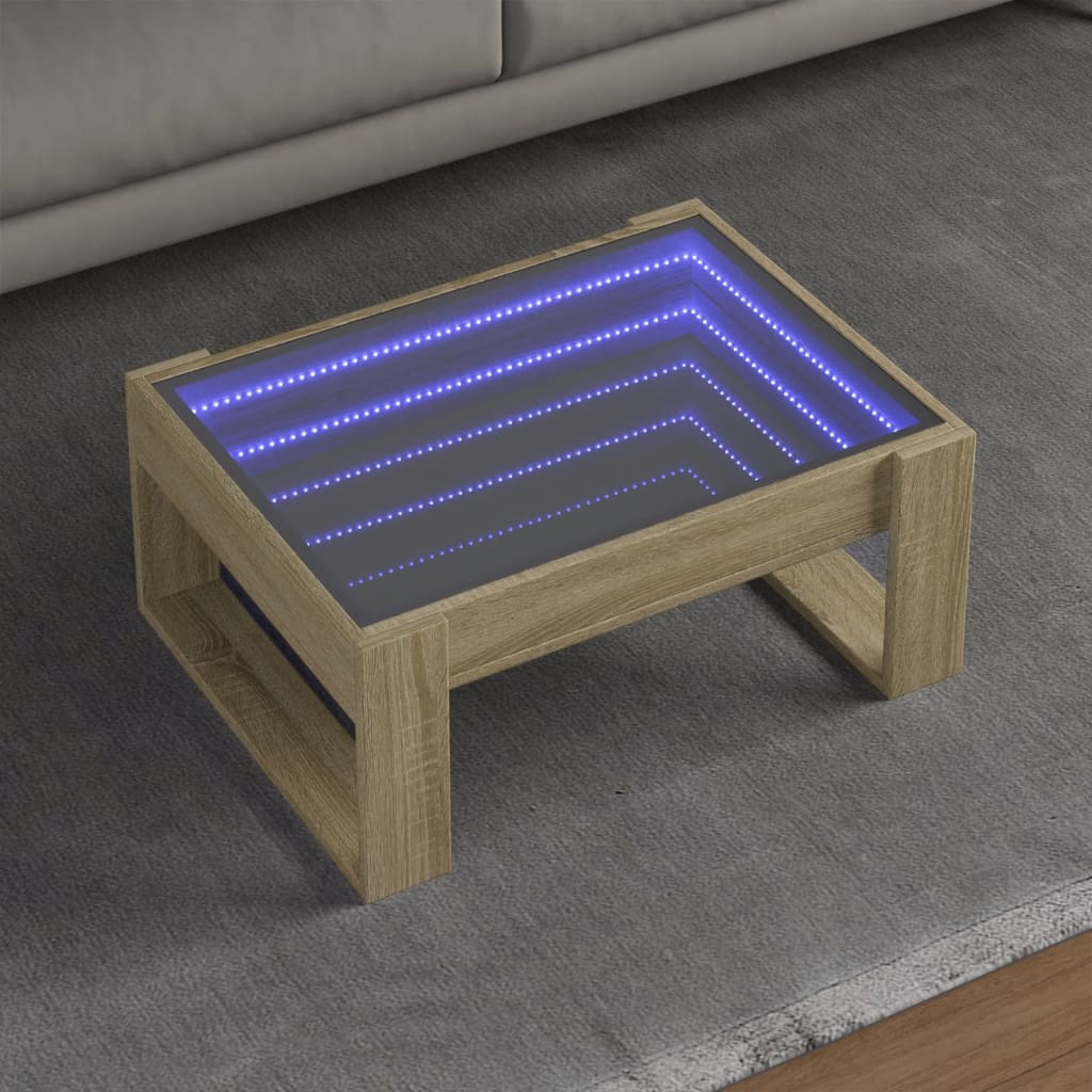 Kafijas galdiņš ar Infinity LED gaismām, ozola, 70x53x30cm