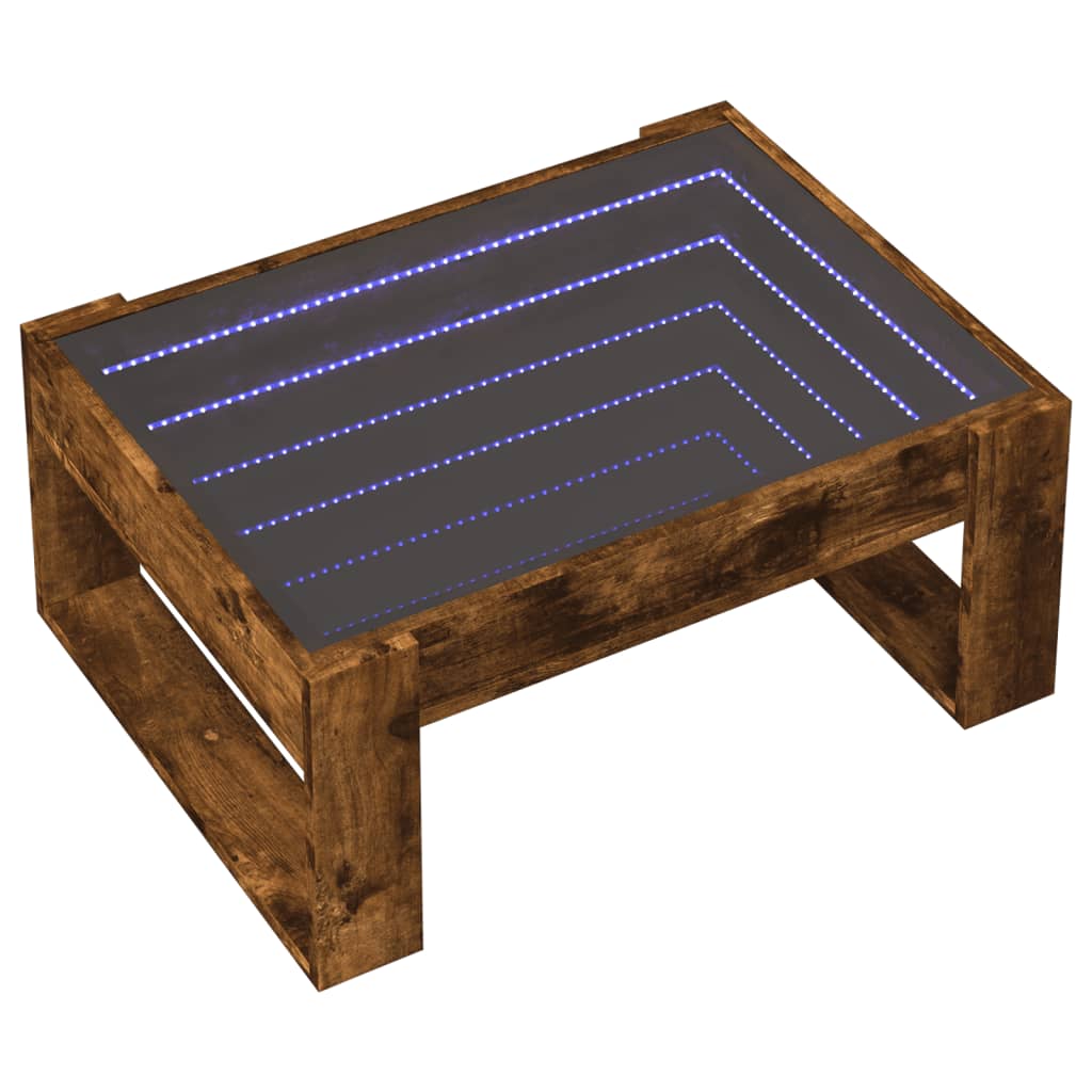 Coffee Table with Infinity LED Lights, Smoked, 70x53x30cm