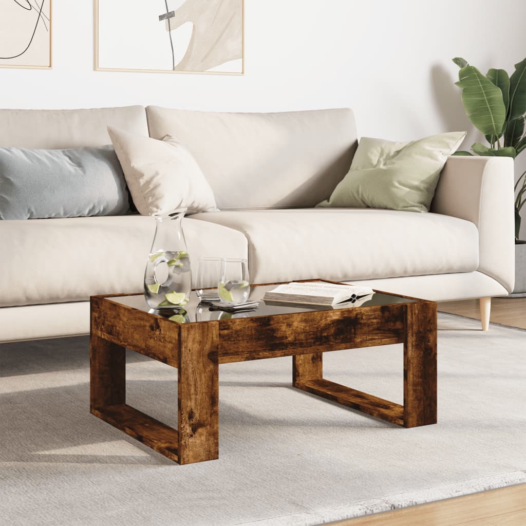 Coffee Table with Infinity LED Lights, Smoked, 70x53x30cm