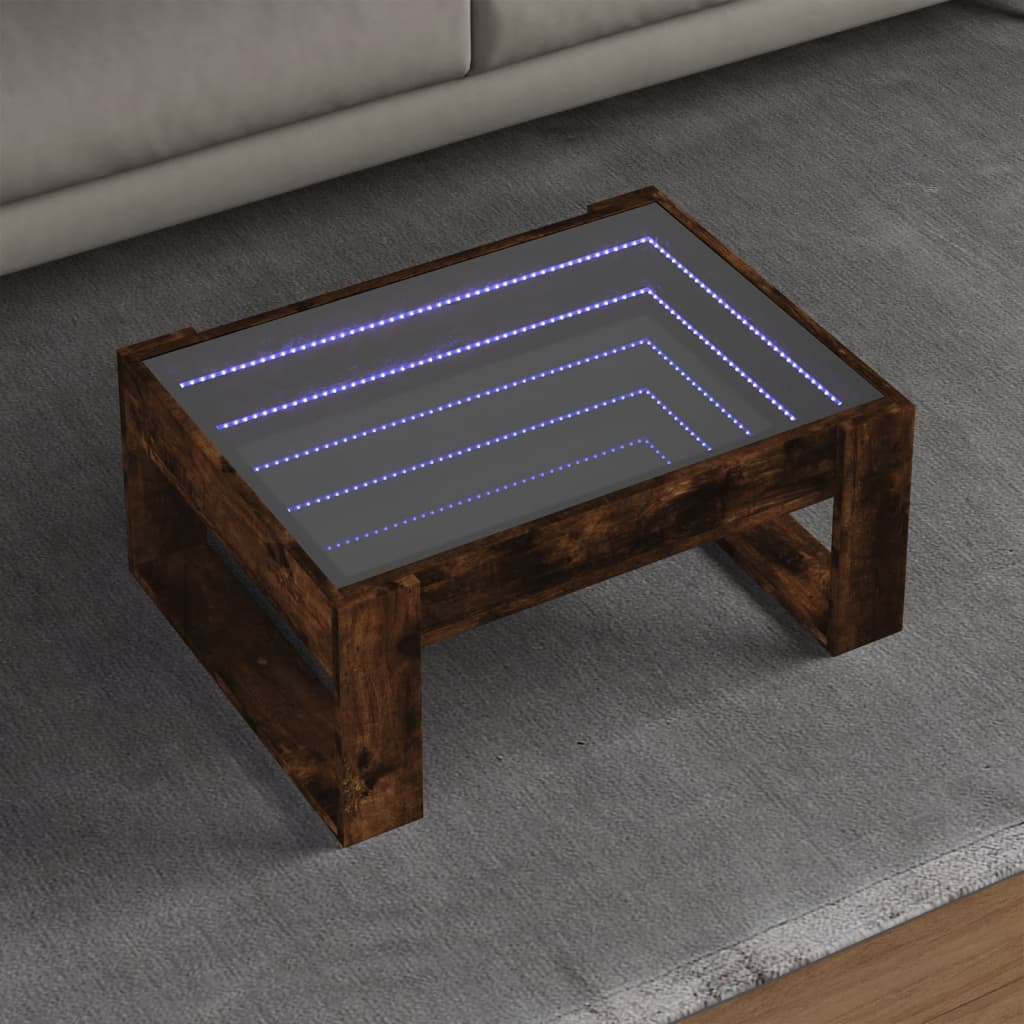 Coffee Table with Infinity LED Lights, Smoked, 70x53x30cm