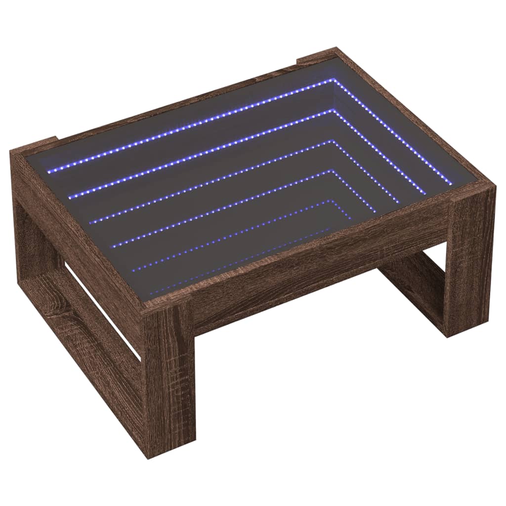 Coffee table with Infinity LED lights, brown, 70x53x30cm