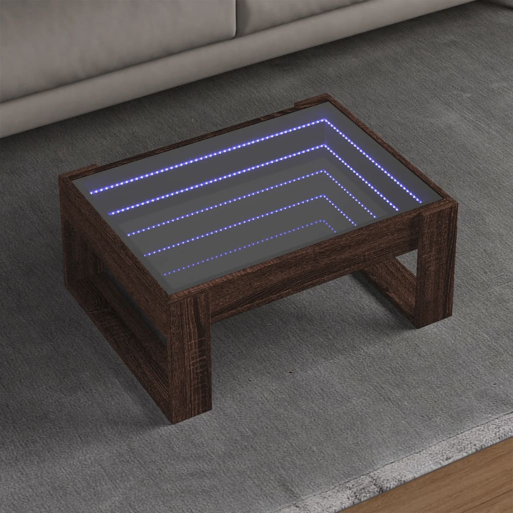 Coffee table with Infinity LED lights, brown, 70x53x30cm