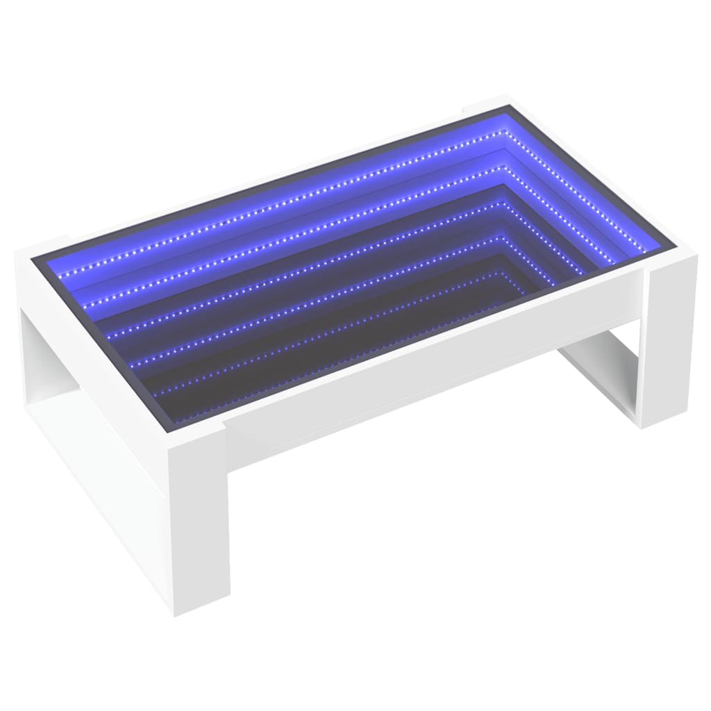 Kavos staliukas su Infinity LED lemputėmis, baltas, 90x53x30cm