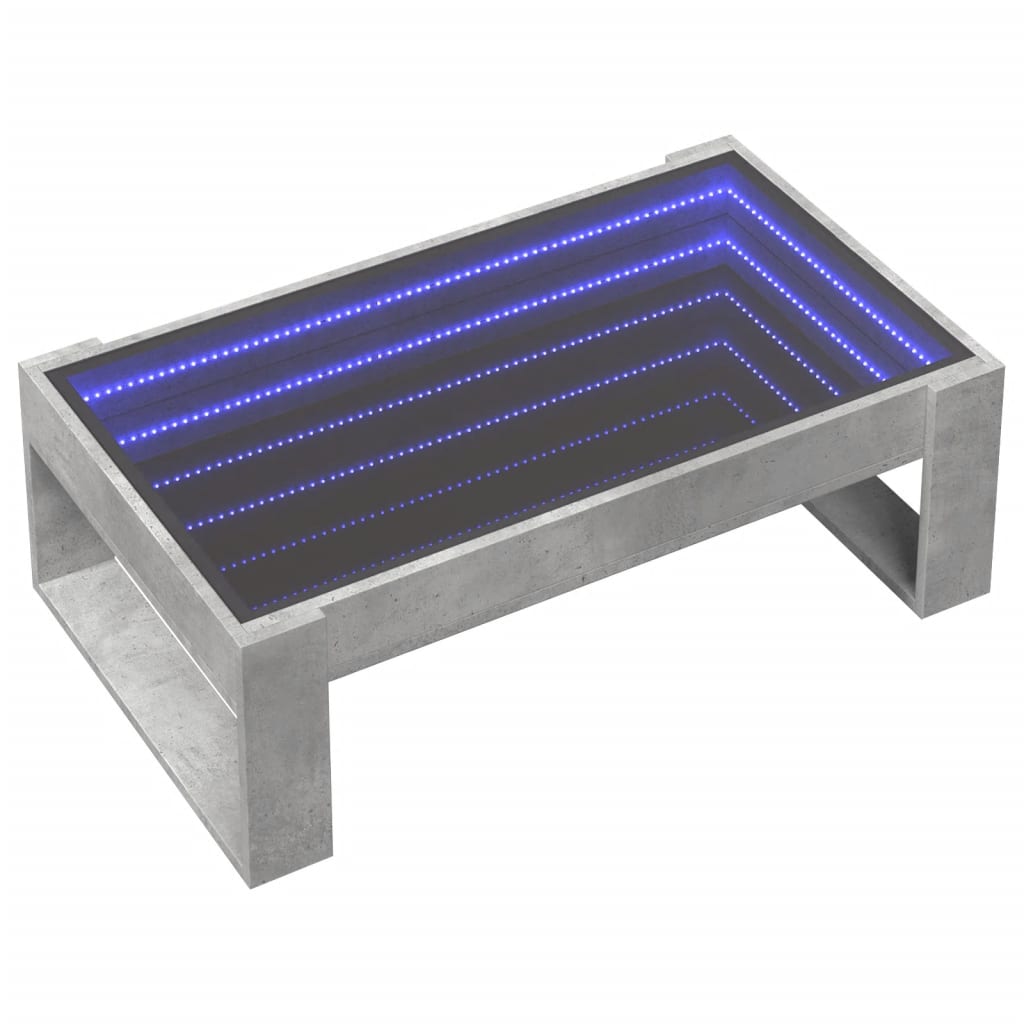 Coffee table with Infinity LED lights, concrete, 90x53x30cm