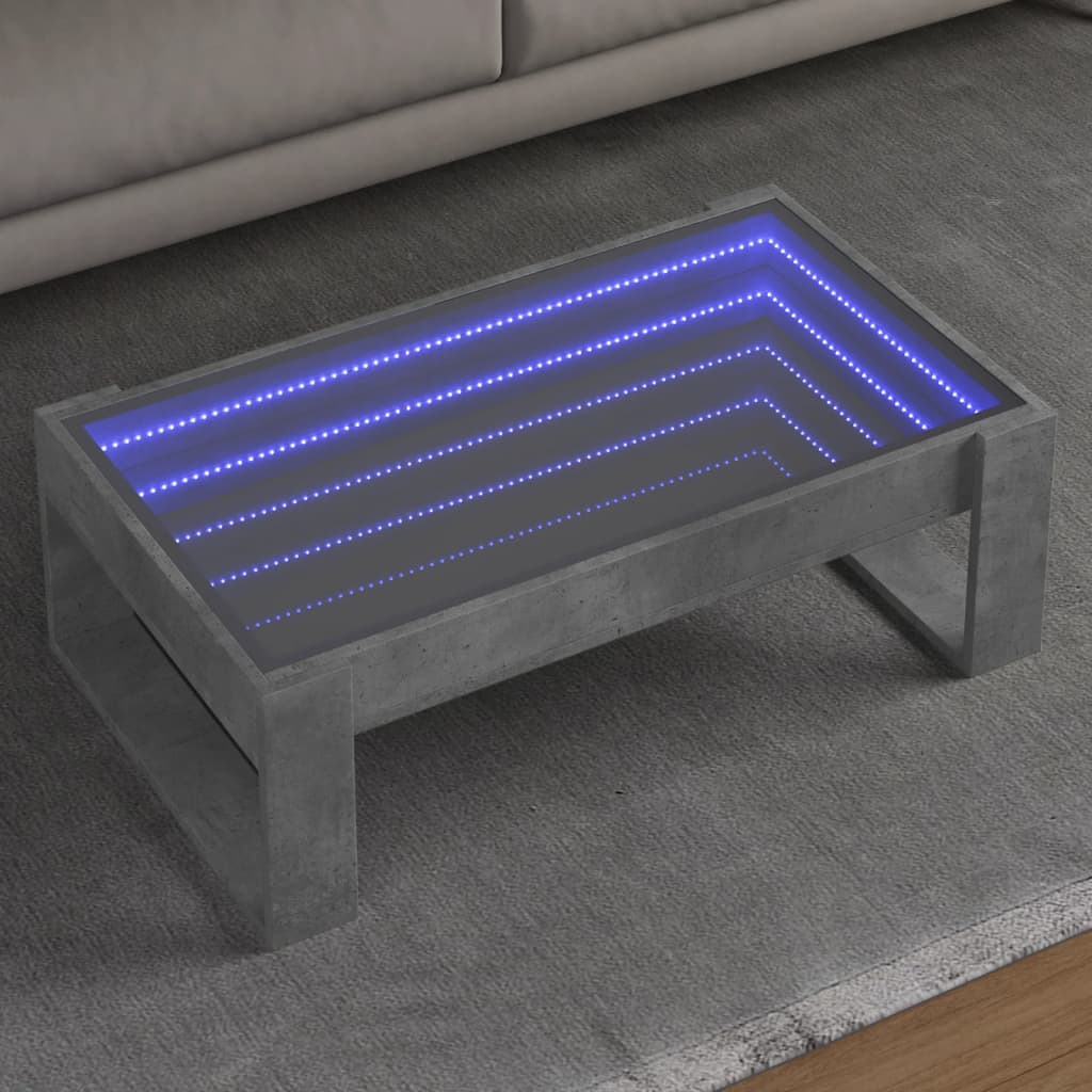 Coffee table with Infinity LED lights, concrete, 90x53x30cm