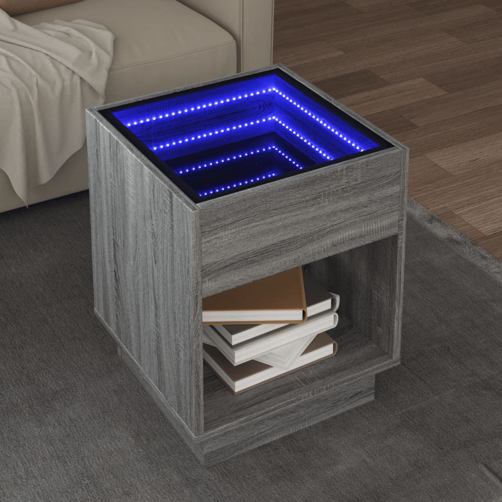 Coffee table with Infinity LED lights, grey, 40x40x50cm
