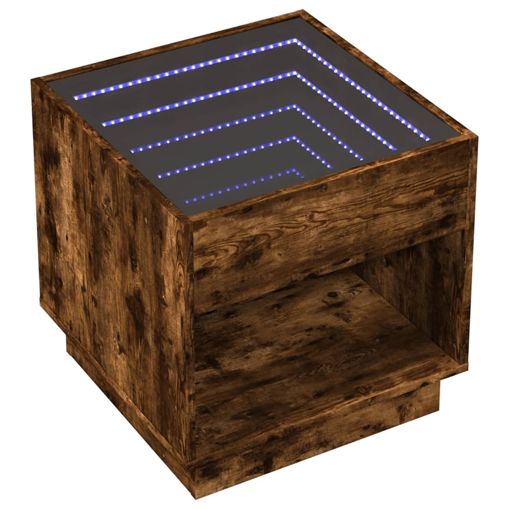 Kafijas galdiņš ar Infinity LED gaismām, dūmu krāsas, 50x50x50cm