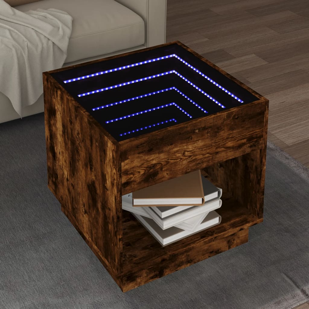Kafijas galdiņš ar Infinity LED gaismām, dūmu krāsas, 50x50x50cm