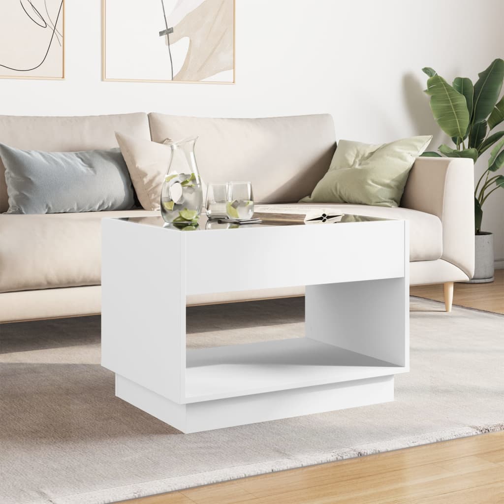 Coffee Table with Infinity LED Lights, White, 70x50x50cm