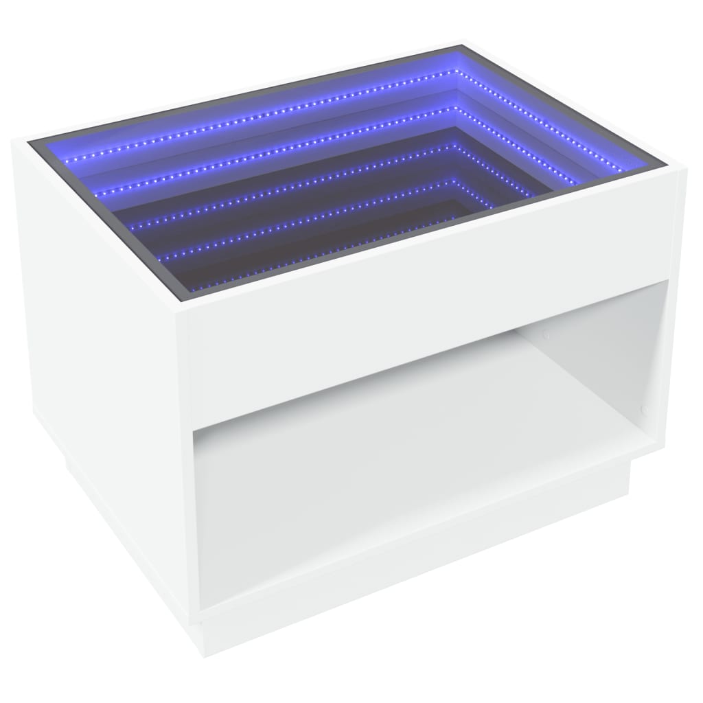 Coffee Table with Infinity LED Lights, White, 70x50x50cm