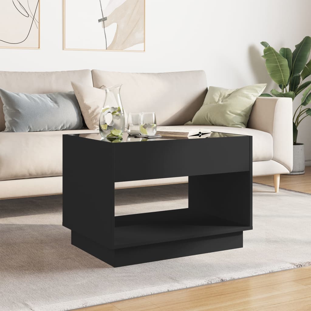 Kafijas galdiņš ar Infinity LED gaismām, melns, 70x50x50cm
