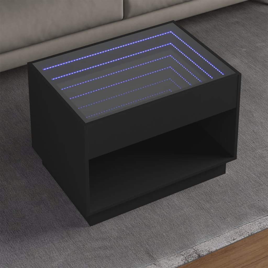 Kafijas galdiņš ar Infinity LED gaismām, melns, 70x50x50cm