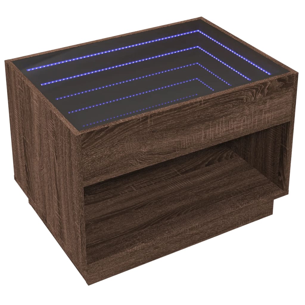 Kafijas galdiņš ar Infinity LED gaismām, brūns, 70x50x50cm