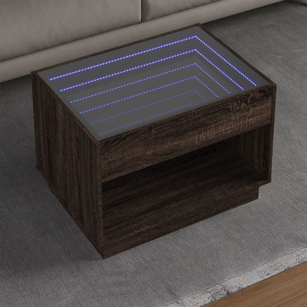 Kafijas galdiņš ar Infinity LED gaismām, brūns, 70x50x50cm