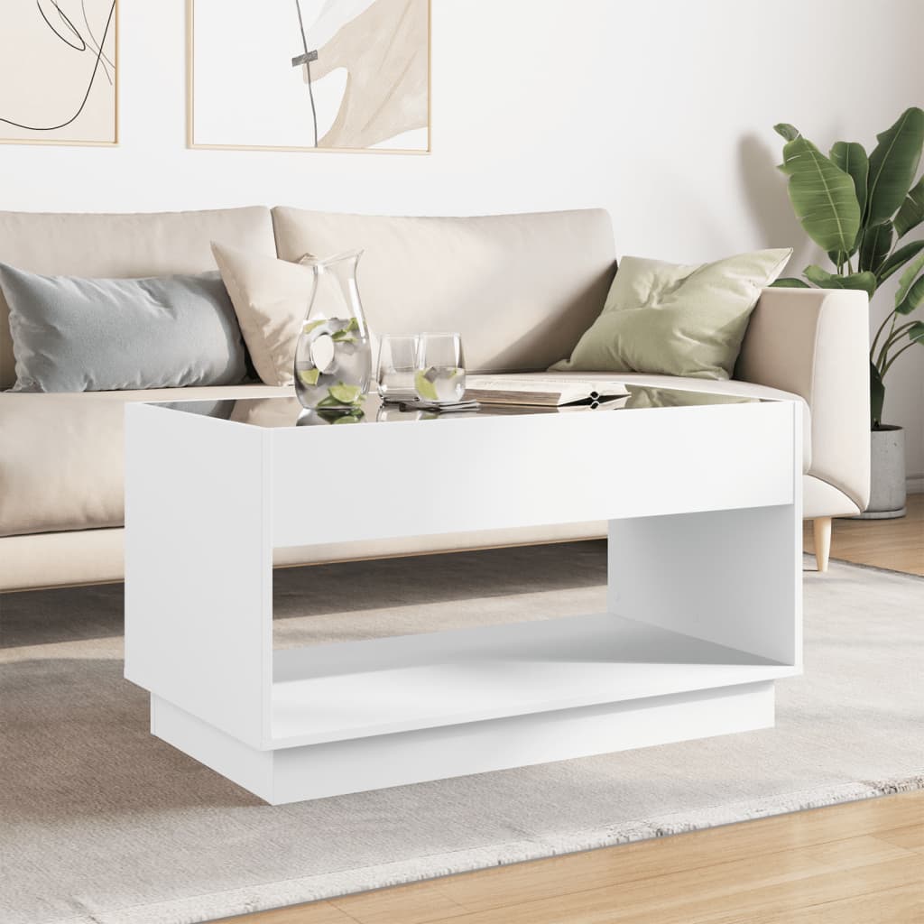 Kafijas galdiņš ar Infinity LED gaismām, balts, 90x50x50cm