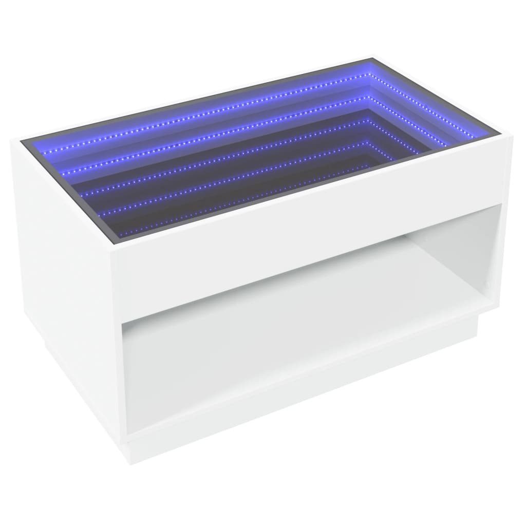 Kafijas galdiņš ar Infinity LED gaismām, balts, 90x50x50cm